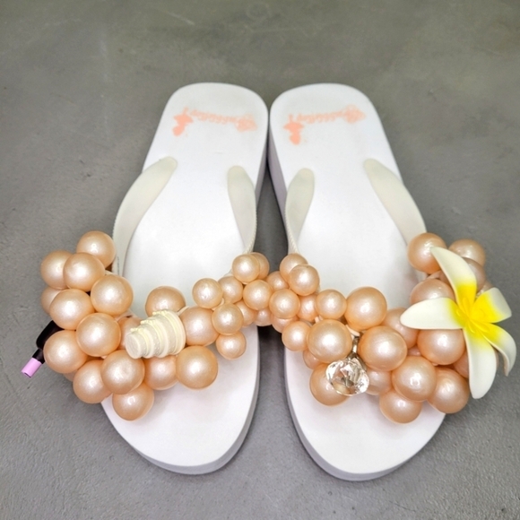 💍💎Platform Wedding Bridal Flipflops Women Size 6 [EUC] with Bubbles - Picture 1 of 17